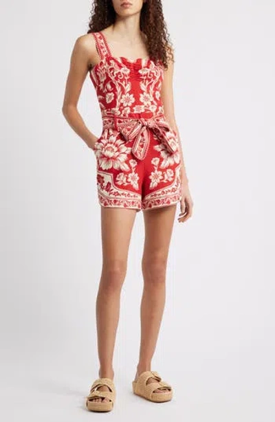 Farm Rio Guanacaste Gathering Print Romper In Red
