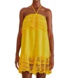 Farm Rio Guipure Lace Halter Linen Blend Cover-up Minidress In Yellow