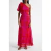 Farm Rio Guipuire Lace One-shoulder Maxi Dress In Red