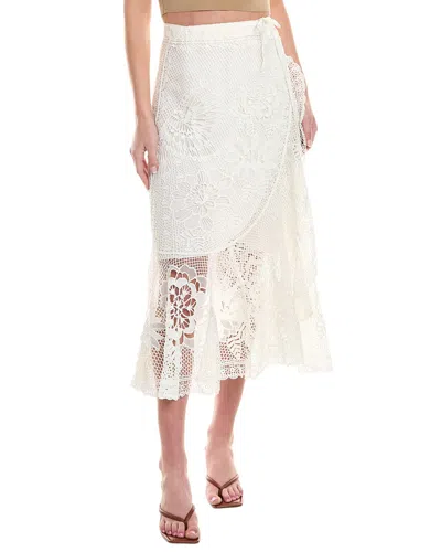 Farm Rio Guipure Midi Wrap Skirt In White