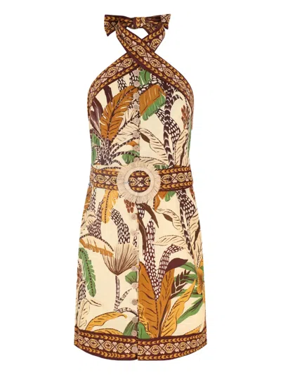 Farm Rio Halter-neck Botanical Print Day Dress In Multi