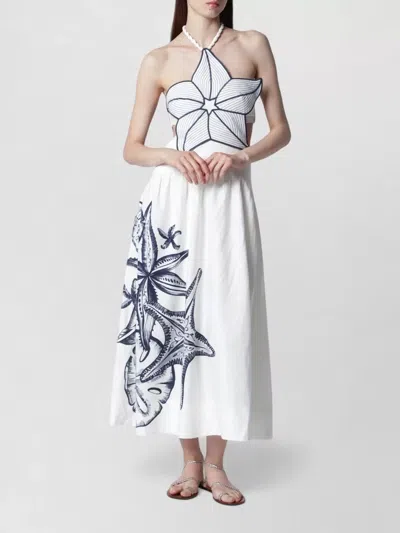 Farm Rio Halter Neck Cut Out Floral Embroidery Dress Maxi In White