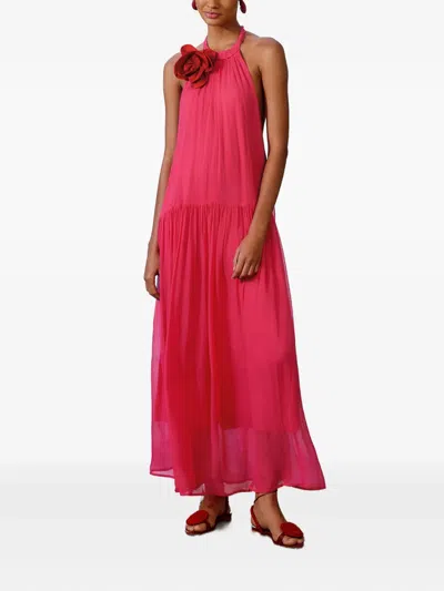 Farm Rio Halterneck Floral-detail Maxi Dress In Pink