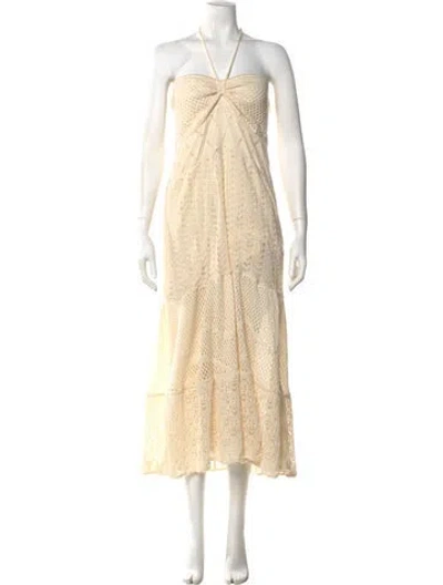 Pre-owned Farm Rio Halterneck Midi Length Dress In Neutral