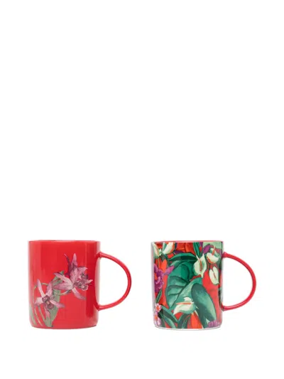 Farm Rio Happiness To Drink Mugs (set Of Two) In Red
