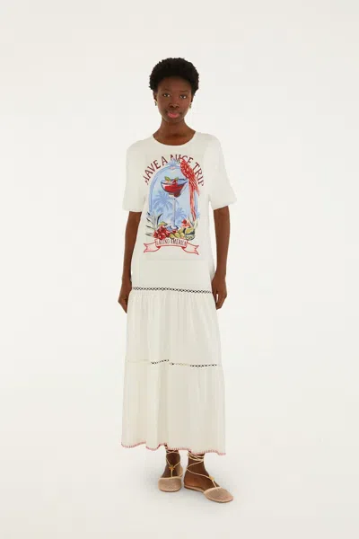 Farm Rio Have A Nice Trip Organic Cotton Maxi Dress In White