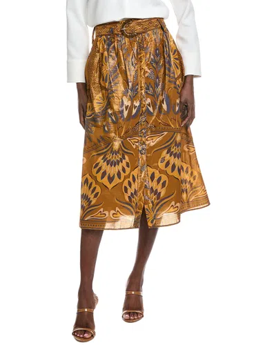 Farm Rio Heart Forest Gold Midi Skirt In Multi