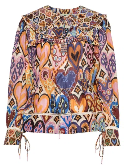 Farm Rio Tie-detailed Ruffled Printed Cotton-voile Blouse In Multi