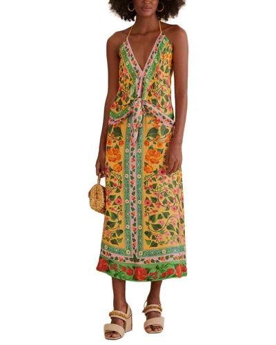 Farm Rio Heart Ivy Scarf Light Midi Skirt In Yellow