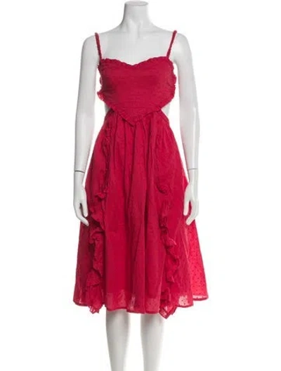 Pre-owned Farm Rio Heart Midi Length Dress In Red