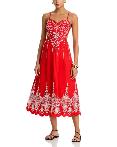 Farm Rio Heart Richilieu Sleeveless Dress In Red