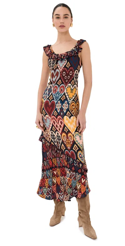 Farm Rio Hearts Ikat Black Maxi Dress Hearts Ikat Black In Red