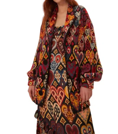 Farm Rio Hearts Ikat Knit Blazer In Black Multi