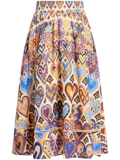 Farm Rio Hearts Ikat Maxi Skirt In Neutrals