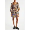 FARM RIO FARM RIO HEARTS IKAT PRINT TIE WAIST LINEN DRESS