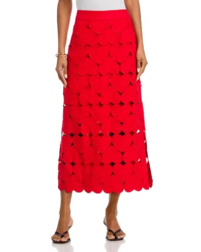 Farm Rio Hearts Linen Midi Skirt In Red