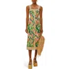 Farm Rio Heli Leaves Button Front Linen Midi Dress In Multi