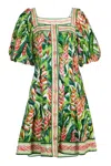 Farm Rio Heli Leaves Pearl Mini Dress In Green