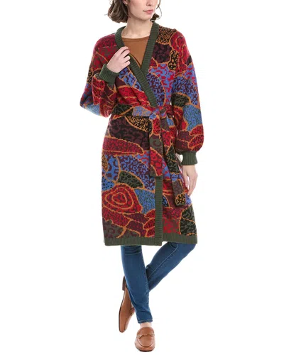 Farm Rio Hidden Animals Wool-blend Midi Cardigan In Multi