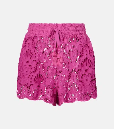 Farm Rio High-rise Cotton Lace Shorts In Pink