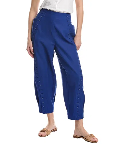 Farm Rio High Waisted Linen Pant In Blue