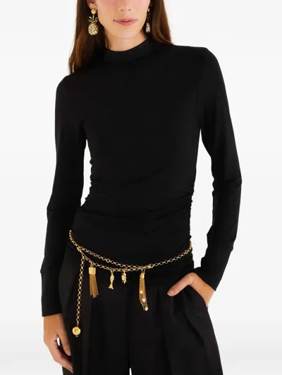 Farm Rio High-neck Ruched Top In Black