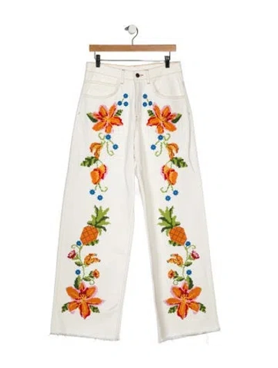 Pre-owned Farm Rio High-rise Wide Leg Jeans In Neutral