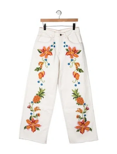 Pre-owned Farm Rio High-rise Wide Leg Jeans In Neutrals