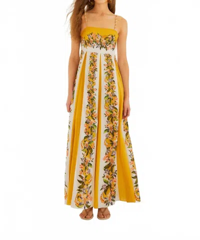 Farm Rio Sand Hilo Striped Floral-print Maxi Dress In Yellow