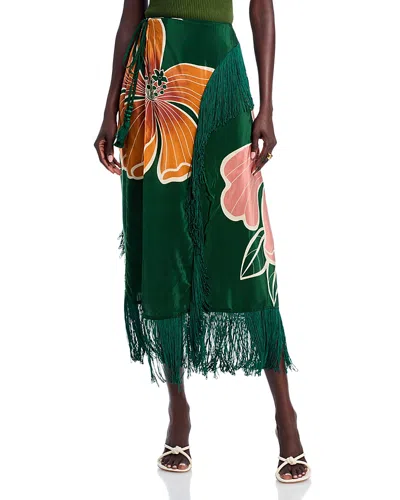 Farm Rio Honolulu Flowers Wrap Skirt In Green