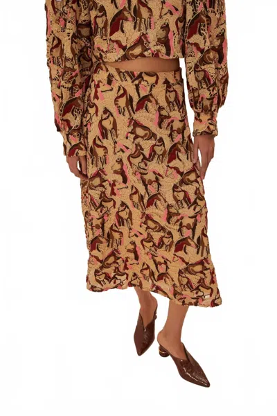 Farm Rio Horses Guipire Midi Skirt In Cream In Multi