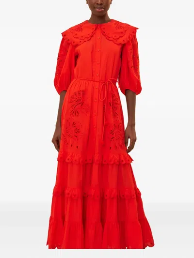 Farm Rio Humming Bird Richelieu Maxi Dress In Red