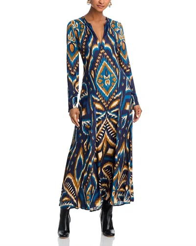 Farm Rio Ikat Maxi Dress In Pineapple Blue In Multi