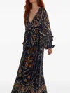 Farm Rio Pineapple Ikat Raglan Maxi Dress In Blue In Multi