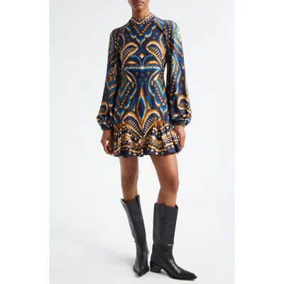 Farm Rio Blue Pineapple Ikat Lenzing Ecovero Viscose Mini Dress In Pineapple Ikat Blue