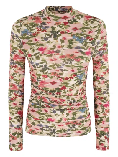 Farm Rio Ikat Tiny Flowers High-neck Top In Pink