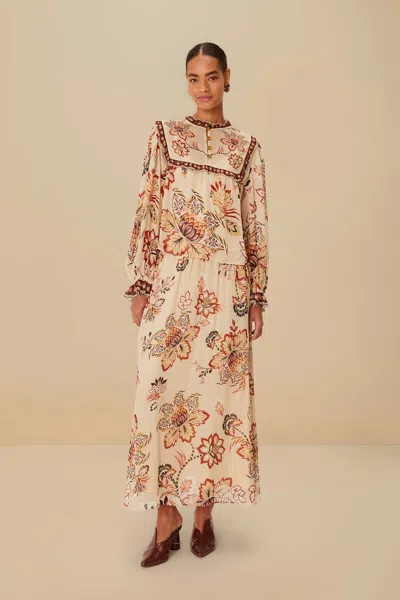 Farm Rio Inactive Sand Aura Floral Blouse In Brown