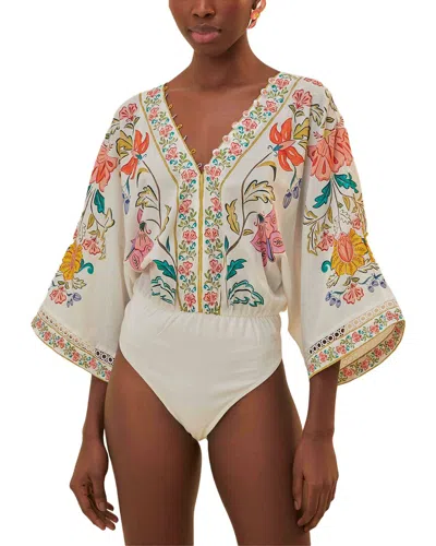 Farm Rio Insects Floral Off White Bodysuit In Multi