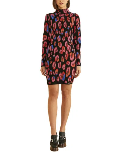 Farm Rio Iridescent Leopards Cut Out Knit Mini Dress In Brown