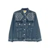 Farm Rio Denim Cornely Buttoned Embroidered Jacket In Blue