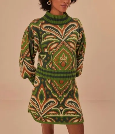 Farm Rio Jacquard Knit Mini Skirt In Pineapple Ikat In Green