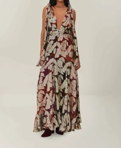 Farm Rio Jacquard Lurex Sleeveless Maxi Dress In Beige