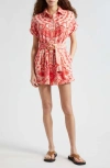 FARM RIO JAIPUR BELTED LINEN ROMPER