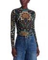 Farm Rio Jaipur Black Tulle Blouse In Green