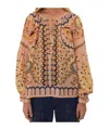 Farm Rio Jaipur Floral Print Poet Blouse In Nude