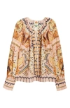 Farm Rio Jaipur Floral Print Poet Blouse In Jaipur Beige