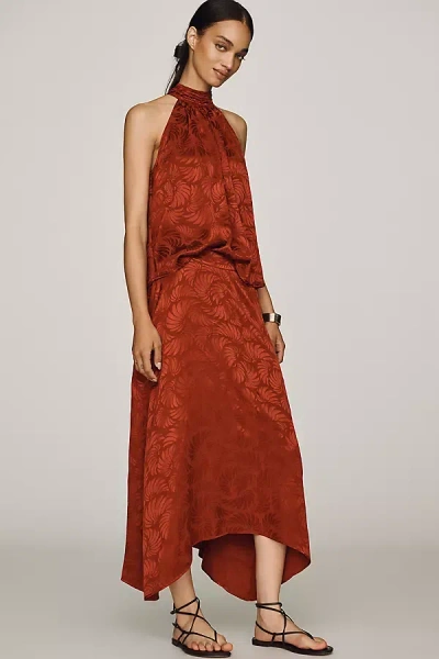 Farm Rio Jaquard Asymmetrical Midi Skirt In Red