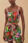 Farm Rio Jardin De Reve Multicolor Jumpsuit With Waist Waist Belt And All-over Floral Print In Linen Blend Wo In Multi