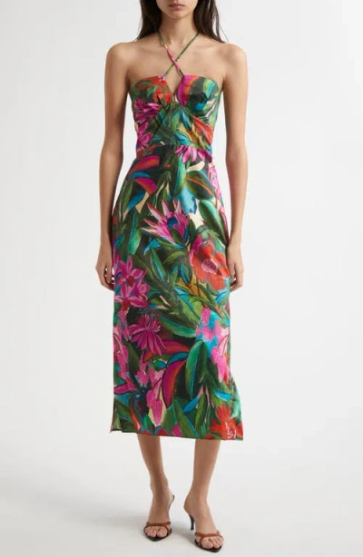 Farm Rio Jardin De Reve Cotton Midi Halter Dress In Jardin De Reve Multi
