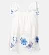 Farm Rio Daisy Embroidered Linen-blend Gauze And Lace Top In Multicoloured